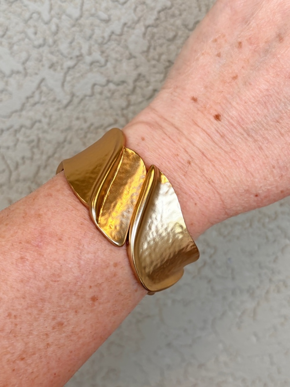 Modern Gold Wavy Cuff Hinged Bracelet
